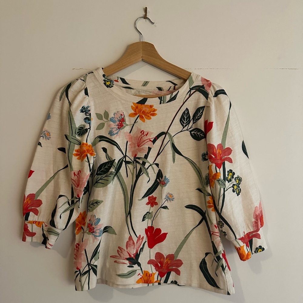 LOFT Floral Sweater with Cropped Sleeves